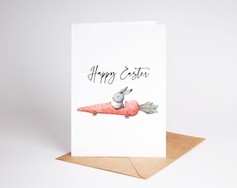 Happy Easter Card – Cute Bunny Easter Card – Easter Bunny Card – Spring Greeting Card – Easter Card for Kids – Minimalist Easter Card