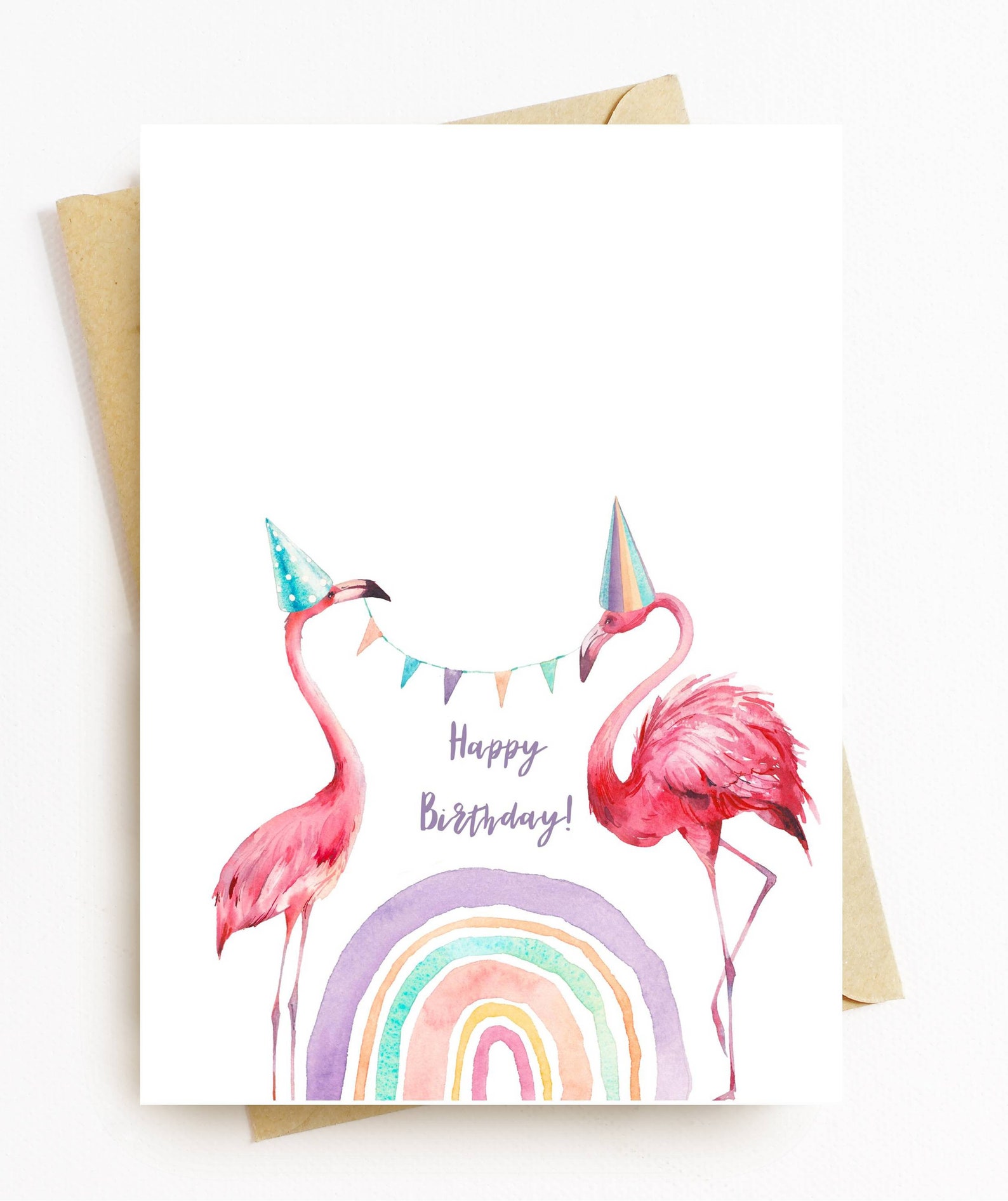 JE367 Happy Birthday Card Cute Flamingo and Rainbows - Etsy UK