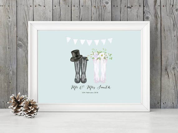 Wellington Boots Boots A4 Print Personalised Welly Boot Family
