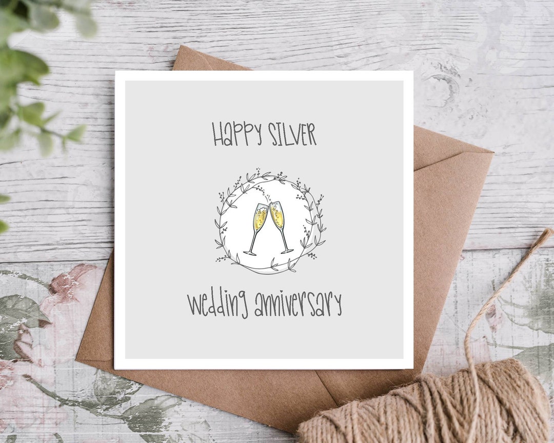 Happy Silver Wedding Anniversary Card - Blank or Personalised With Your ...