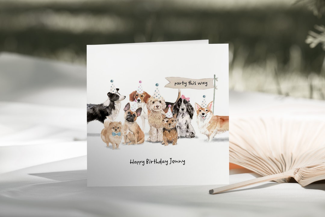 Personalised Cute Dog Party Card - Happy Birthday Card - Etsy UK