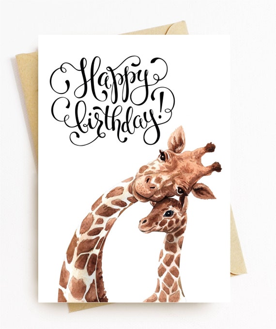 JE444 Happy Birthday Card Cute Giraffes Etsy