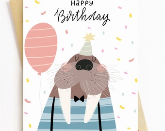 JE428 Cute Walrus - Happy Birthday Card