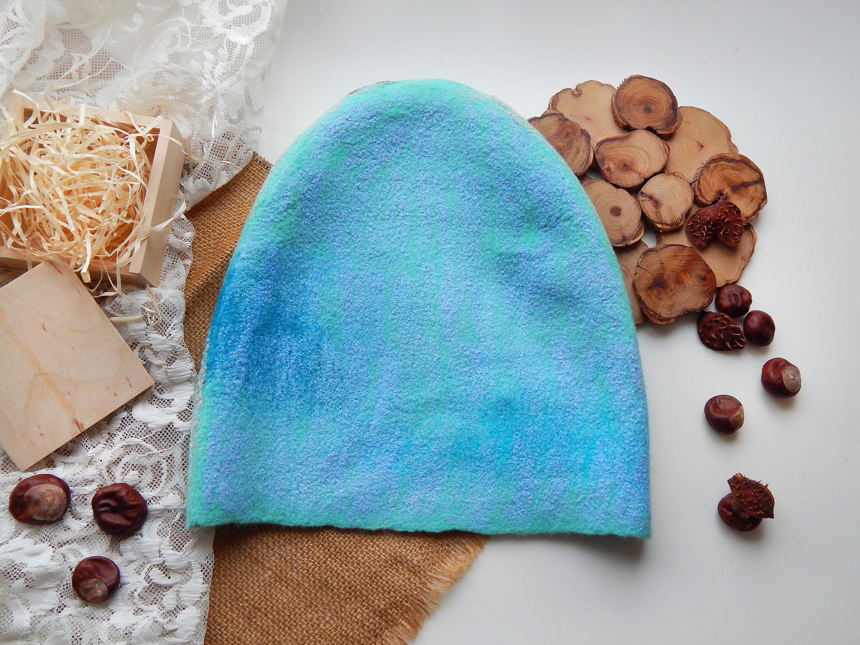 Beanie Felted Hat Blue Felt Beanie Christmas Gift Etsy UK
