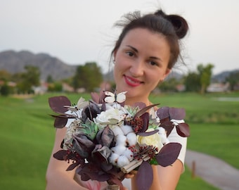 Alternative wedding bouquet, handmade flowers, wedding decoration, cotton, rustic style, fashion bridal bouquet, bridesmaid bouquet, gift