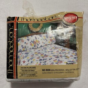 Thomaston Sunny Floral Flowers King Sheet Set 2 Pillow Cases Flat Fitted Vintage