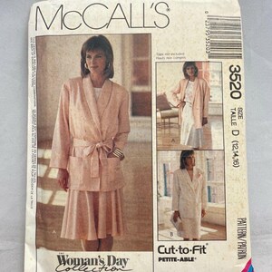 Patrón de costura McCall's 3520 para chaqueta, corbata, cinturón y falda, tallas 12, 14 y 16, 1988 (vintage).