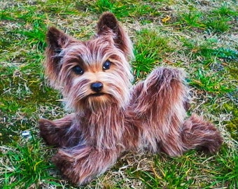 Yorkshire terrier Teddy OOAK handmade art Doll animal kawaii plush Toys handmade Realistik toy Stuffed Souvenir Gift Animals and plush