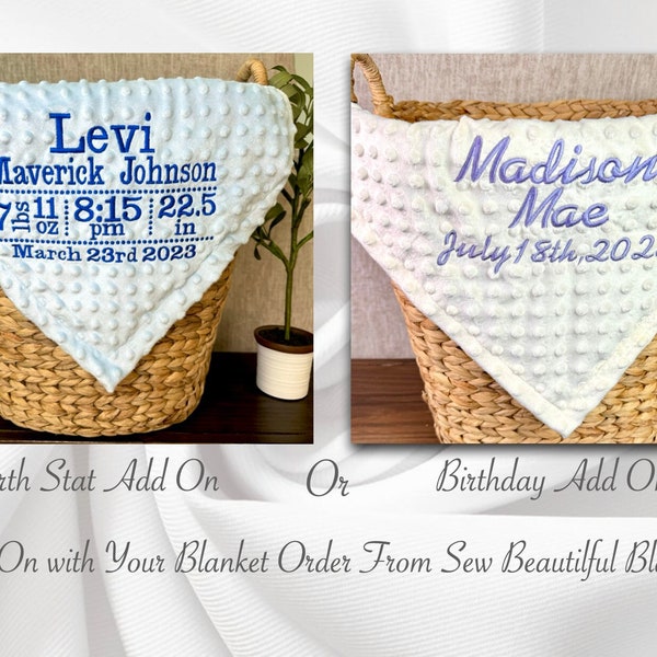 Personalized Birth Stats l Add on to your blanket purchase l Baby Birth Announcement l Baby Boy l Baby Girl l Birthday Add On l Birth Stats