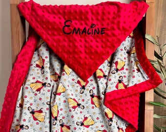 Personalized Disney Snow White Blanket Bedding | Frame Style Border | Embroidery | Baby Shower Gift | Snow White Icon Cotton & Minky