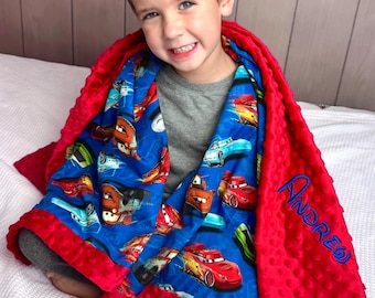 Personalized Lightning McQueen Baby Blanket | Frame Style Border | Gift | Embroidery | Disney Cars | Baby Shower Gift | Cars Cotton & Minky