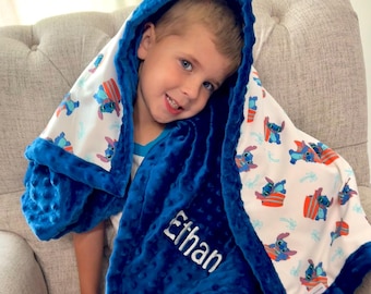Personalized Surf Stitch Blanket | Frame Style Border | Embroidery | Baby Shower Gift | Cotton & Minky | Lilo and Stitch | Stitch Birthday