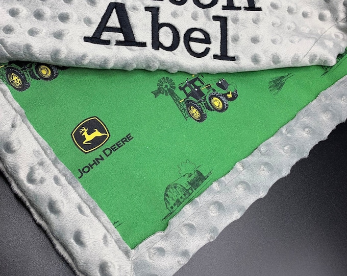 Personalized John Deere Tractor Blanket Frame Style Border Birthday Gift L Embroidery John Deere