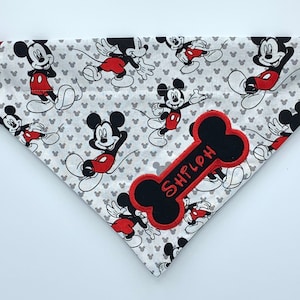 Personalized Embroidered Disney Mickey Mouse Dog Bandana l Collar through the Bandana l Pet Bandana Name Appliqué l Puppy Bandana l Mickey