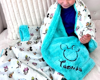 Personalized Mickey and Friends Blanket l Disney Mickey, Minnie l Baby Gift | Embroidery | Mickey Fabric | Baby Shower Gift | Disney Cotton