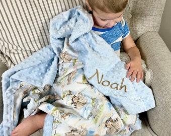 Personalized Noah's Ark Blanket, Perfect Newborn Nursery Gift, Safari Animals Baby Blanket