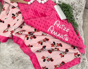 Personalized Minnie Mouse Blanket | Minnie Mouse | Frame Style Border | Baby Shower Gift | | Minnie Birthday Gift Blanket|Disney Minnie