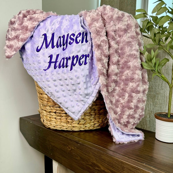 Handmade Personalized Soft Rosewater Swirl Baby Blanket with  Border - Unique Baby Shower Gift