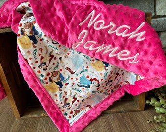 Personalized Disney Princess Blanket | Frame Style Border | Embroidery | Baby Shower Gift | Princess Cotton Print & Minky | Cinderella