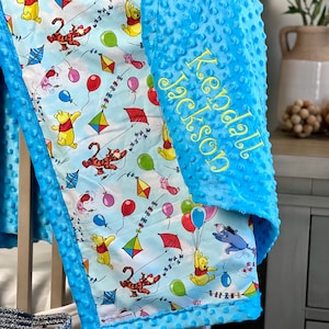 Personalized Winnie the Pooh Baby Blanket | Frame Style Border | Embroidery | Pooh Balloon Friends | Baby Shower Gift | Disney|Tigger Piglet