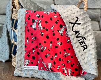Personalized 101 Dalmatian Blanket | Frame Style Border | Embroidery | Pongo Perdita Cruella | Baby Shower Gift | Disney Cotton & Minky Gift