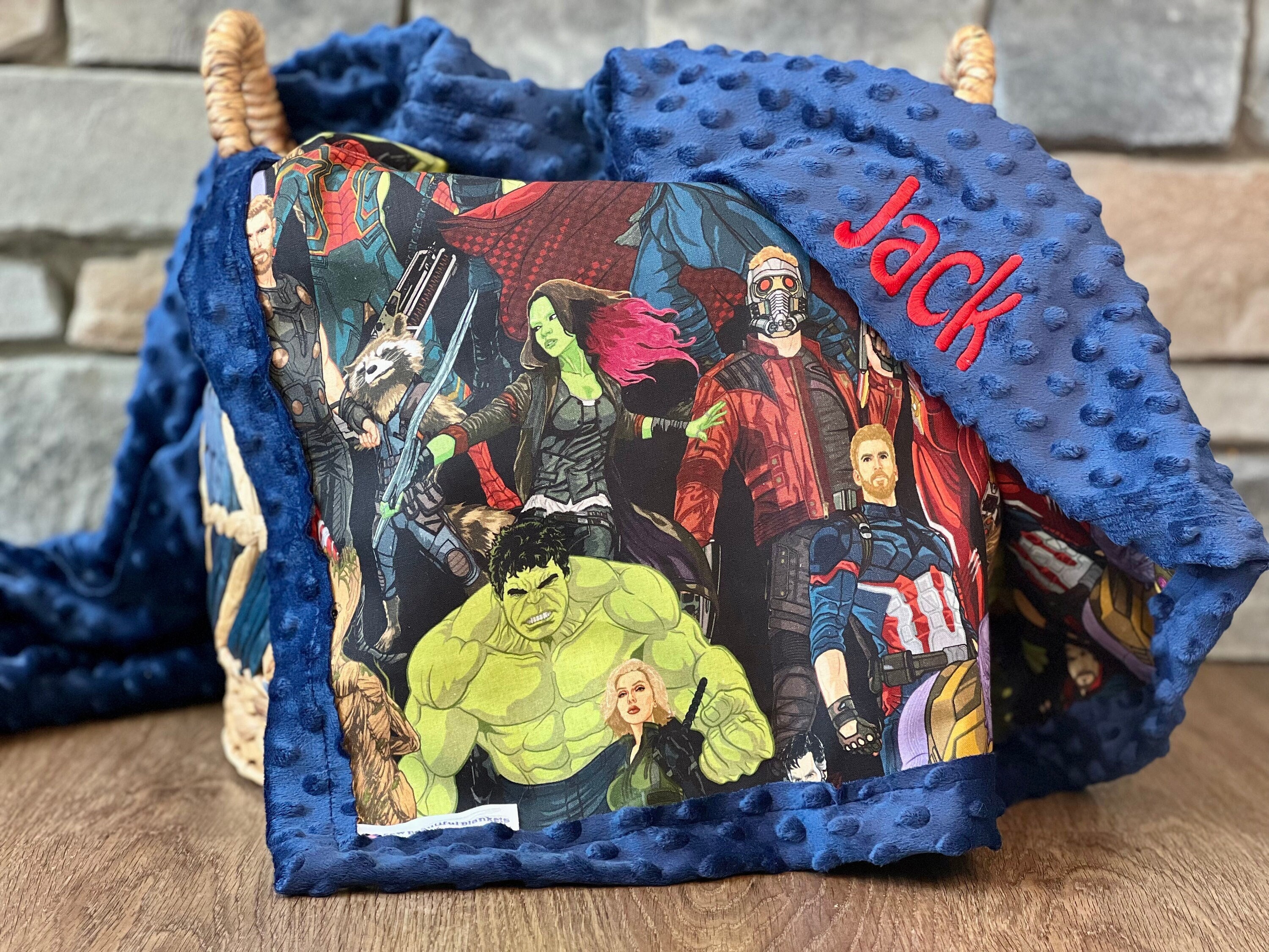 Personalized Avengers Blanket Frame Style Border Embroidery Spiderman Man Hulk Thor Gamore Groot Disney Cotton minkymarvel Characters Etsy