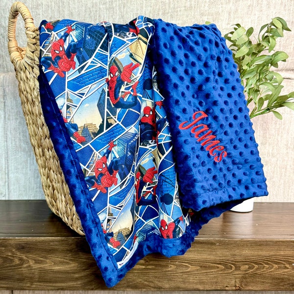 Personalized Spider-Man Baby Blanket | Frame Style Border | Baby Gift | Embroidery | Spider-man Panes Marvel | Disney Cotton & Minky Blanket