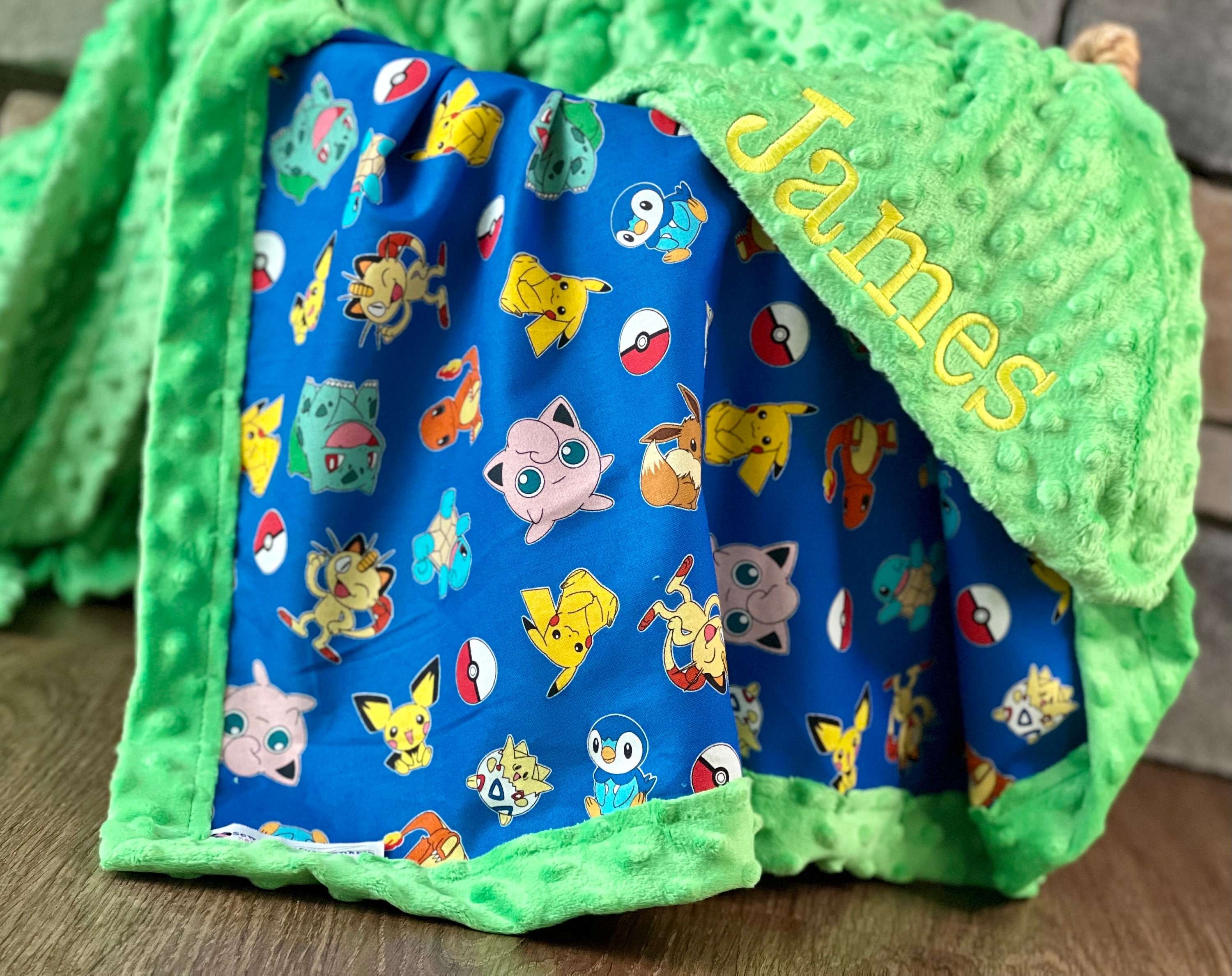 Personalized Pokemon Baby Blanket Frame Style Border Cotton and Minky Embroidery Pokemon Pattern Bordered Baby Child Blanket Etsy Canada