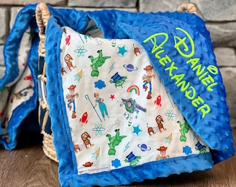 Personalized Toy Story Blanket | Frame Style Border | Baby Gift | Embroidery | Buzz and Woody | Baby Shower Gift | Disney Cotton and Minky