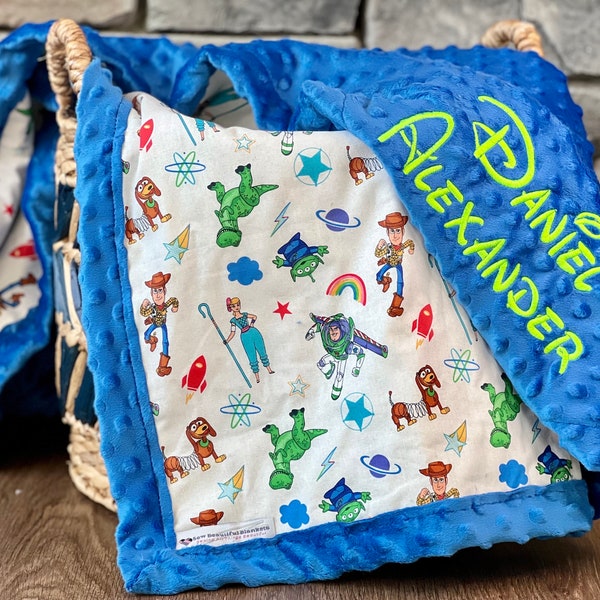 Personalized Toy Story Blanket | Frame Style Border | Baby Gift | Embroidery | Buzz and Woody | Baby Shower Gift | Disney Cotton and Minky