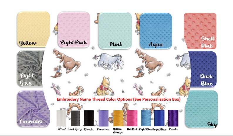 Personalized Winnie the Pooh Baby Blanket Frame Style Border Embroidery Pooh and Friends Baby Shower Gift Disney Cotton and Minky image 2