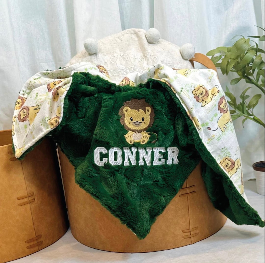 Personalized Lion Blanket Newborn Gift, Soft Cuddle Minky, Animal ...