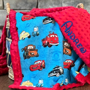 Personalized Lightning McQueen Baby Blanket | Frame Style Border | Gift | Embroidery | Disney Cars | Baby Shower Gift | Cars Cotton & Minky