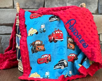 Personalized Lightning McQueen Baby Blanket | Frame Style Border | Gift | Embroidery | Disney Cars | Baby Shower Gift | Cars Cotton & Minky