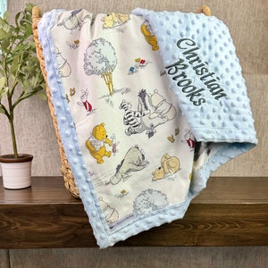 Personalized Winnie the Pooh Baby Blanket | Frame Style Border | Embroidery | Pooh Togetherish | Baby Shower Gift | Disney Cotton and Minky