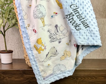 Personalized Winnie the Pooh Baby Blanket Frame Style Border