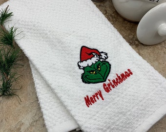 Embroidered Cindy Lou Who Christmas Kitchen Bathroom WHITE cotton Towel Grinch Embroidered Cindy Lou Who Christmas Kitchen Bathroom WHITE cotton Towel Grinch