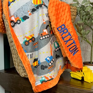 Personalized Construction Dump Trucks Baby Blanket, Perfect Newborn Baby Gift