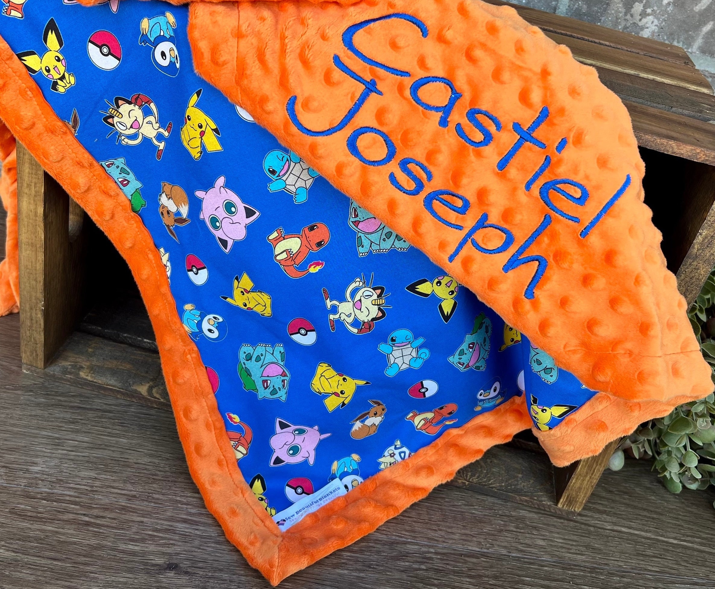 Personalized Pokemon Baby Blanket Frame Style Border Cotton and Minky Embroidery Pokemon Pattern Bordered Baby Child Blanket Etsy Canada