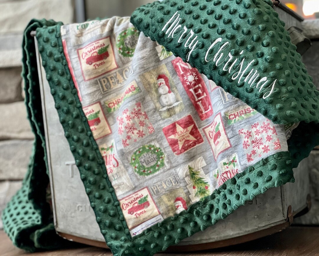 Embroidered Vintage Christmas Blanket Frame Style Border Vintage Merry