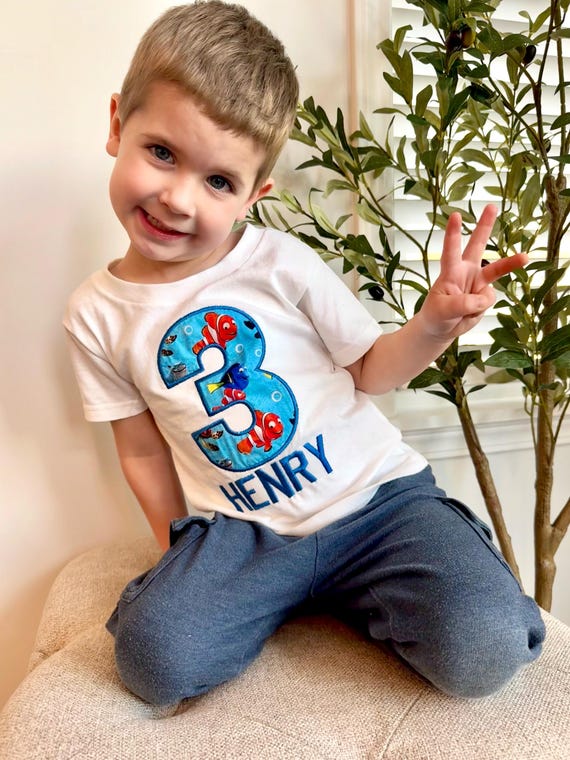 Custom Number & Name Birthday Shirt l Fish Shirt | Finding Nemo Birthday | Boy Shirt | Girl Shirt l Embroiderer Birthday Shirt | Birthday
