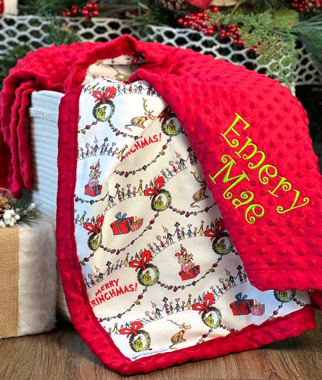 Personalized christmas blanket christmas home decor embroidery