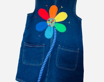 JeansKleid " Regenbogenblume"- UNIKAT