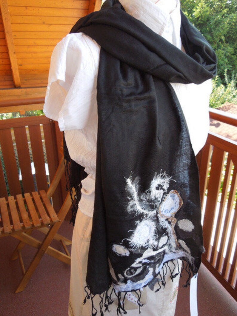 Stitched jersey scarf Black&White UNIKAT image 1