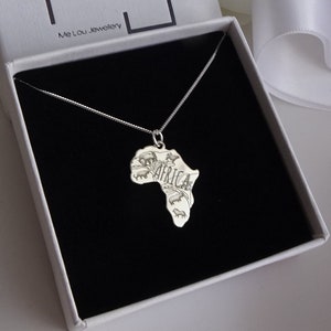 Continent Africa Necklace, Map Of Africa Silver Necklace