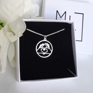 Sterling Silver Hand Heart Emoji Necklace