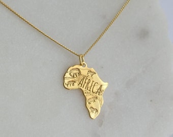 Gold Map Of Africa Necklace. Africa Continent Gold Necklace.