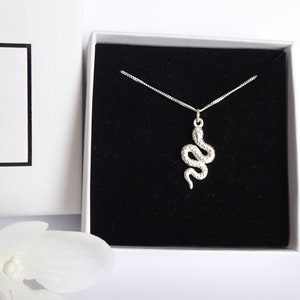 Silver Snake Necklace. 925 Sterling Silver Snake Pendant.