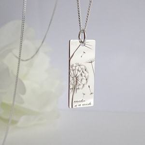 Dandelion Flower Necklace. Make a Wish Necklace. Sterling Silver Rectangle Dandelion Pendant. Minimalist Dandelion Necklace.