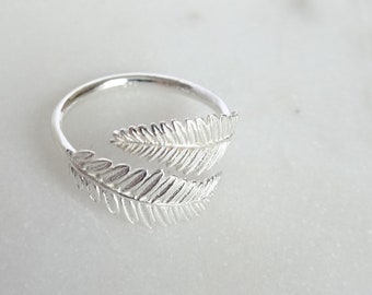 Solid Sterling Silver Leaf Adjustable Ring